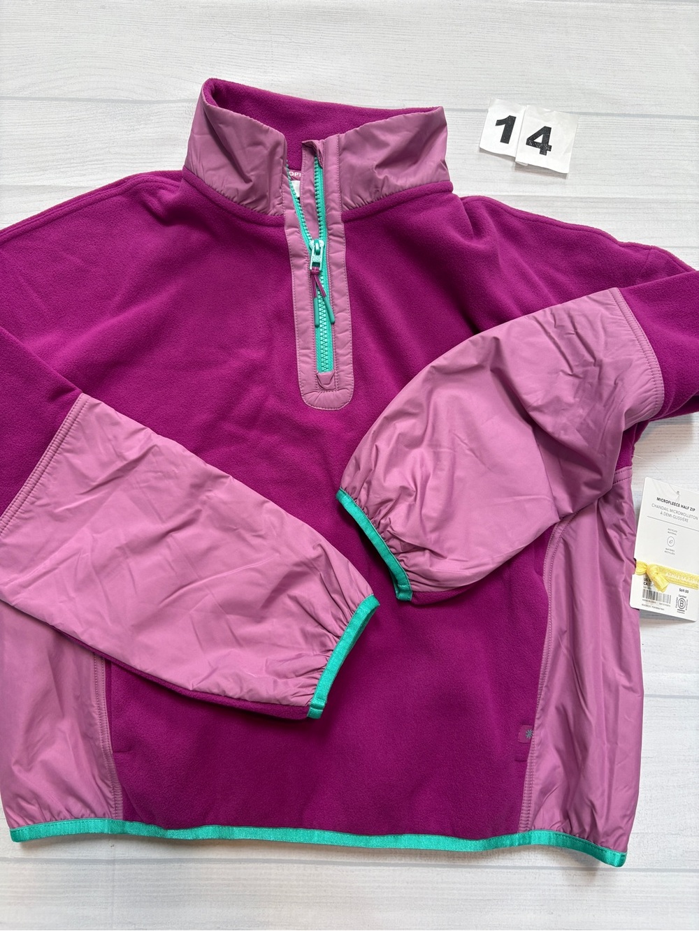 Athleta Girls' Magenta and Light Pink Pullover with Teal Trim